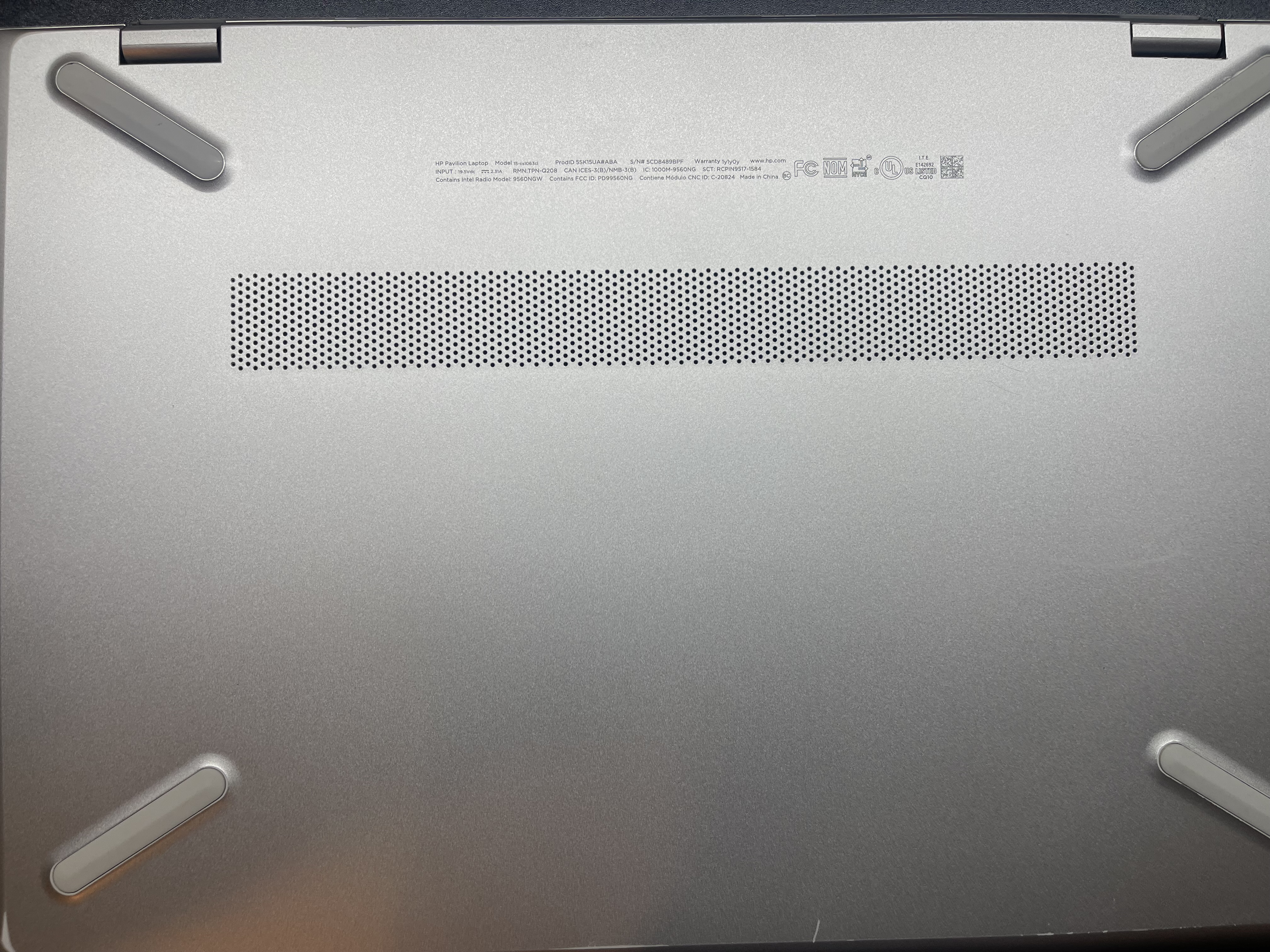 HP Pavilion laptop bottom view