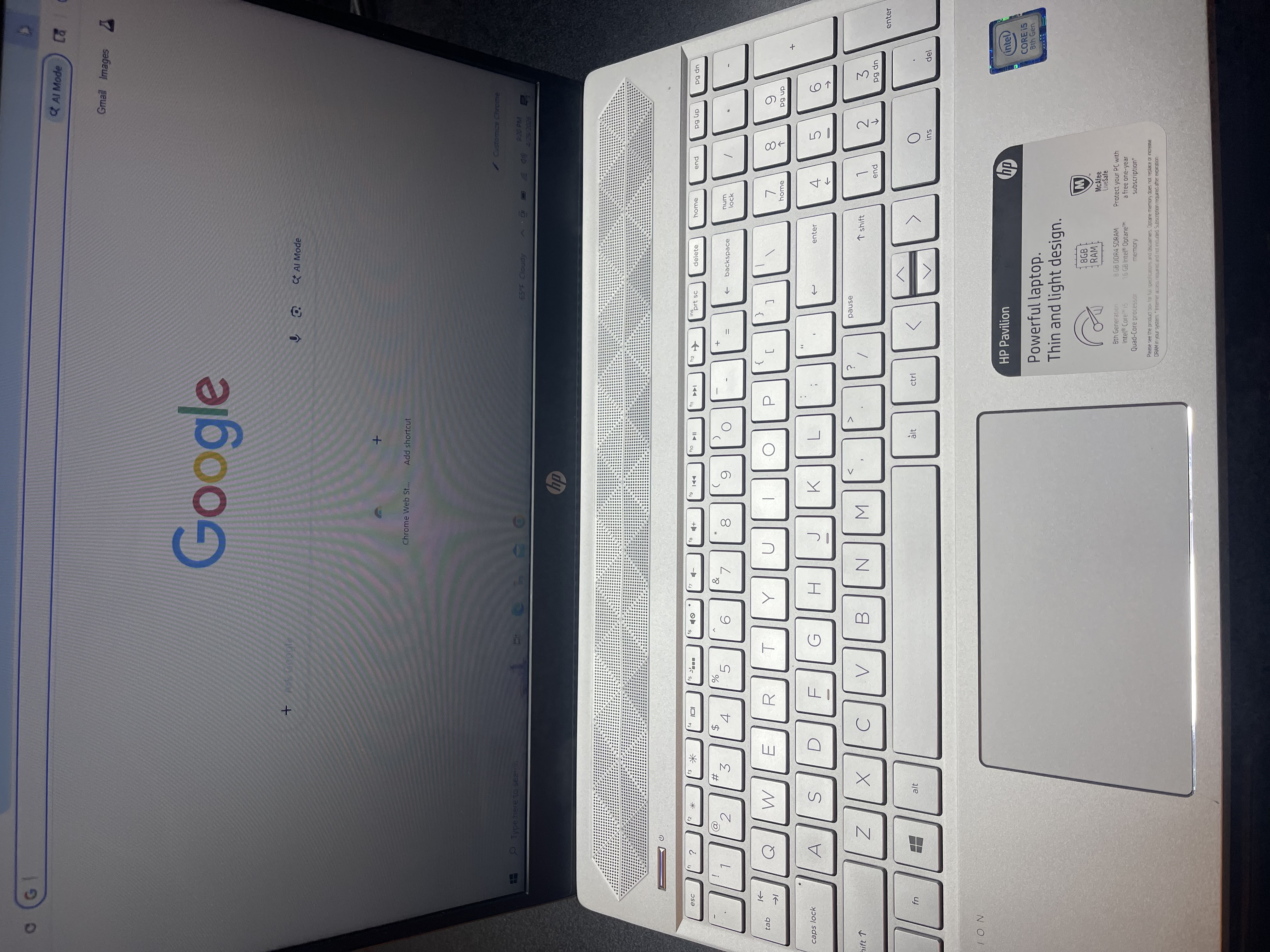 HP Pavilion laptop open with keyboard and screen